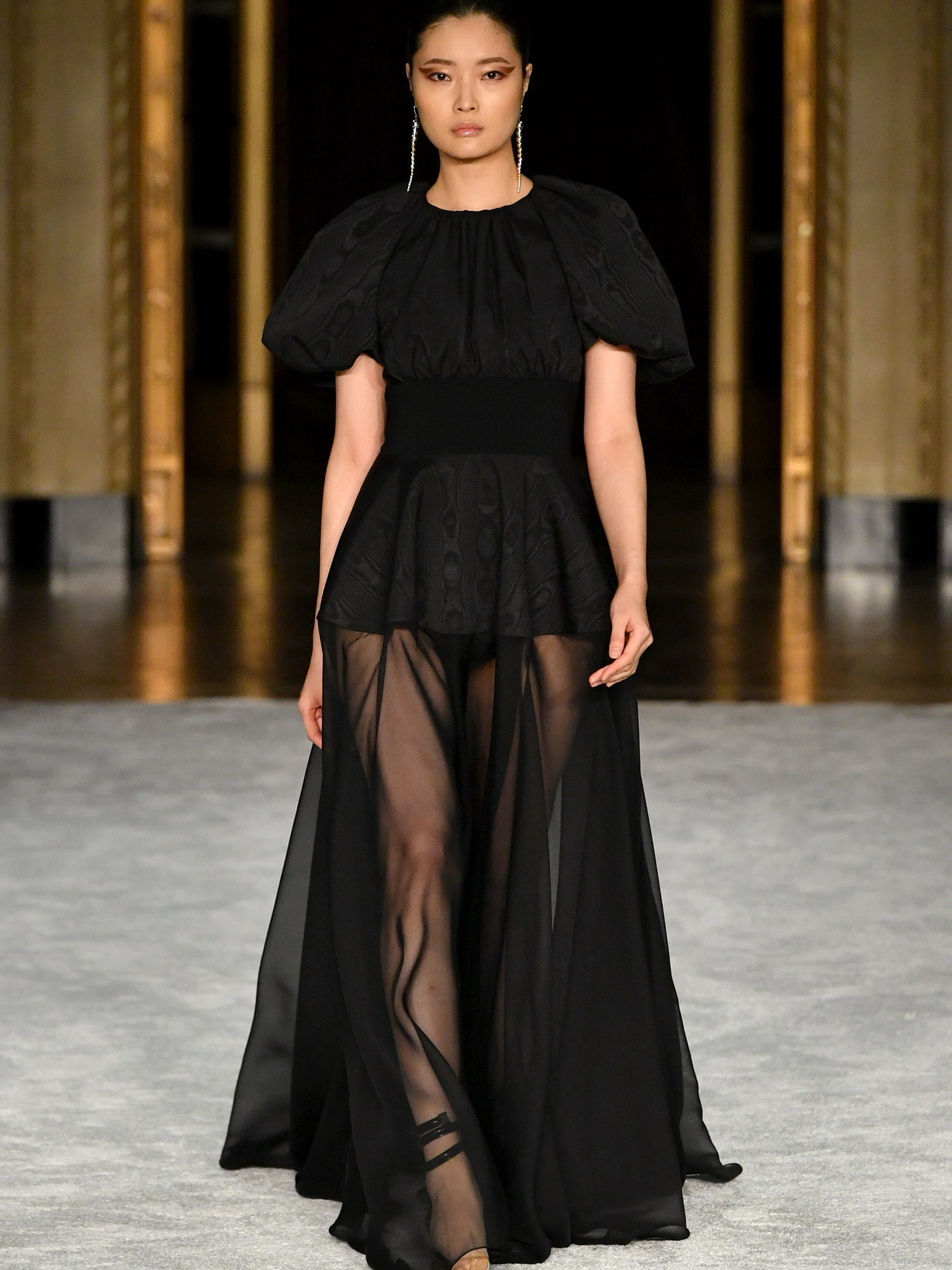 Black Moire and Chiffon Combo A-Line Gown | Christian Siriano Black Moire and Chiffon Combo A-Line Gown | Christian Siriano