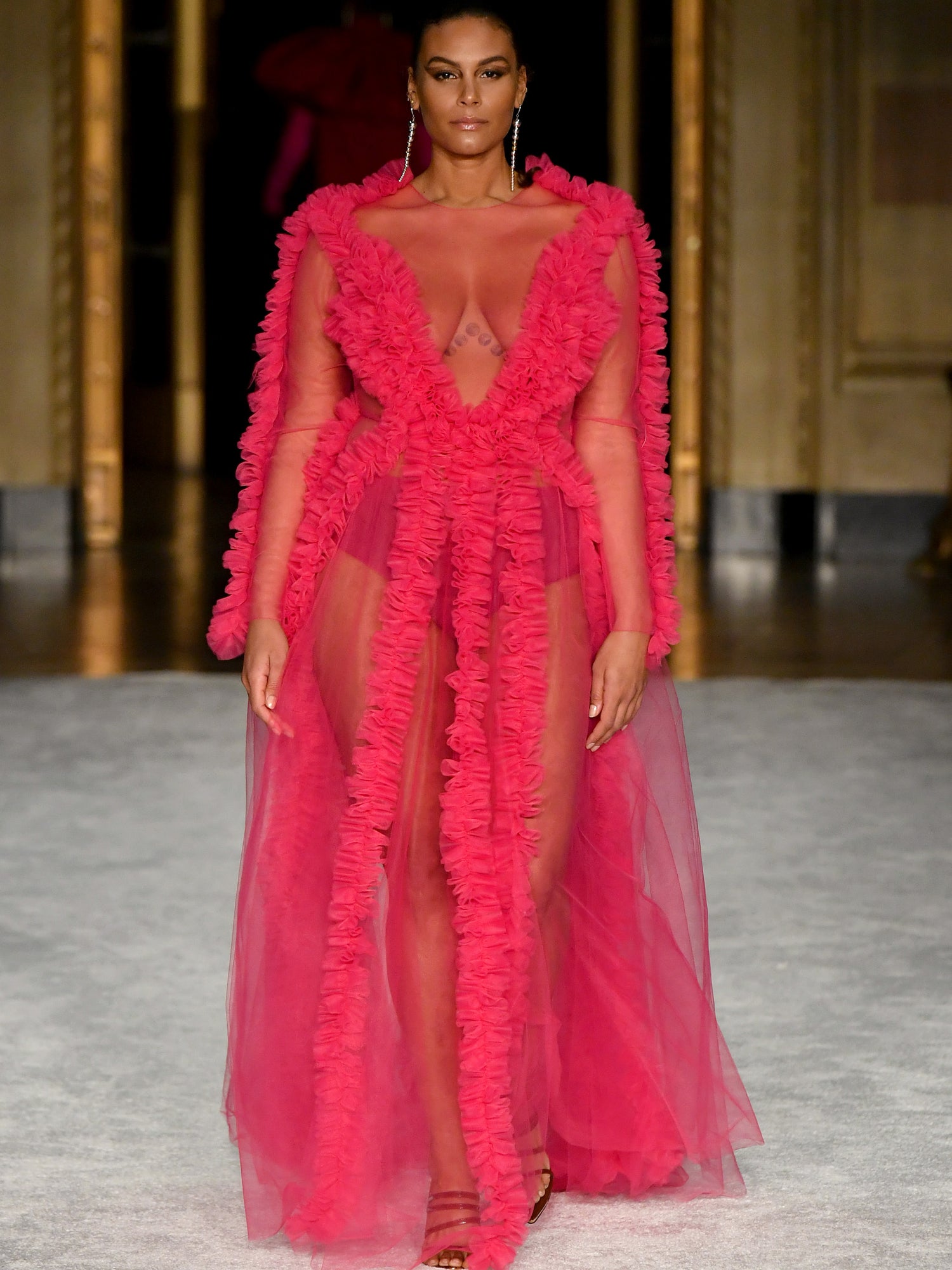 Luminous Pink Gathered Tulle Detail Gown | Christian Siriano
