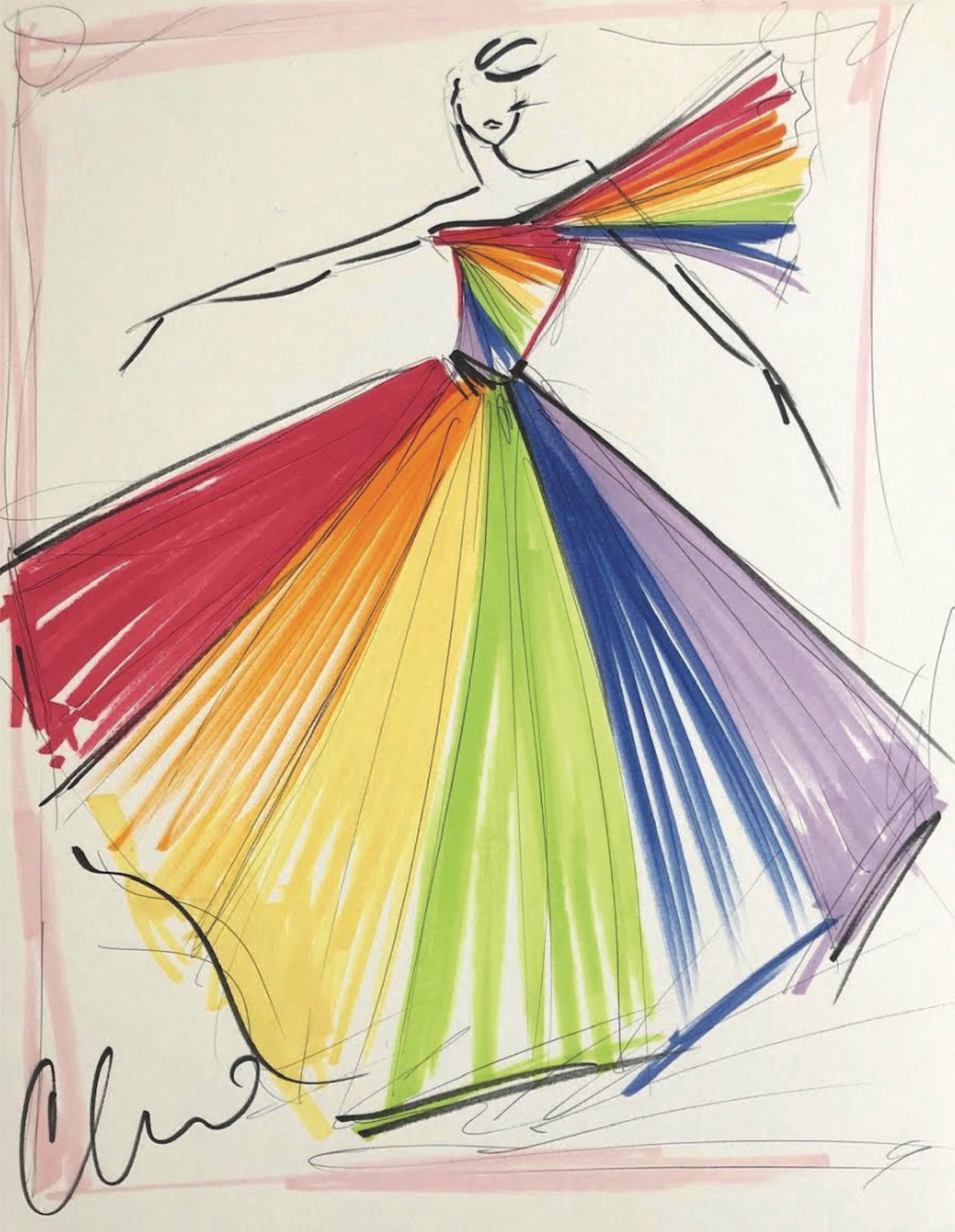 Rainbow Pride Ball Gown" - Sketch Print | Christian Siriano Rainbow Pride Ball Gown" - Sketch Print | Christian Siriano