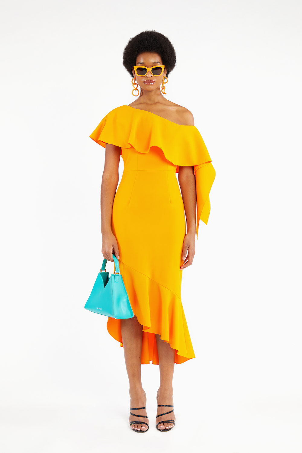 Apricot Asymmetrical Ruffled One Shoulder Dress