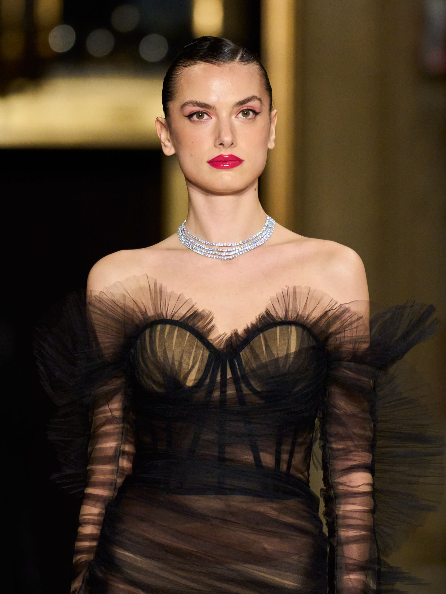 christian siriano cocktail dress BLACK ABSTRACT TATTOO LACE TULLE APPLIQUE COCKTAIL DRESS