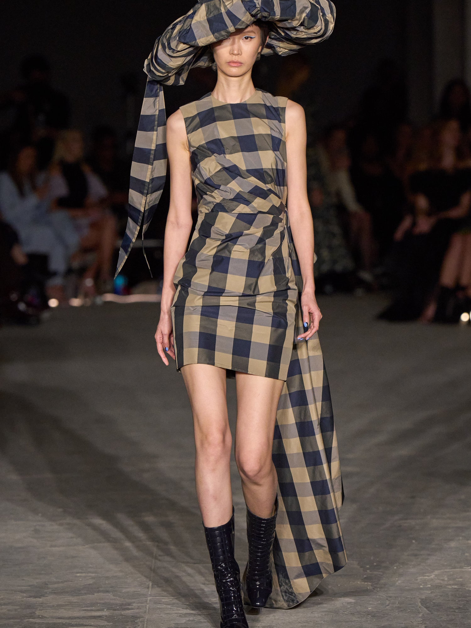 Gathered Plaid Mini Dress with Side Drape | Christian Siriano Gathered Plaid Mini Dress with Side Drape | Christian Siriano