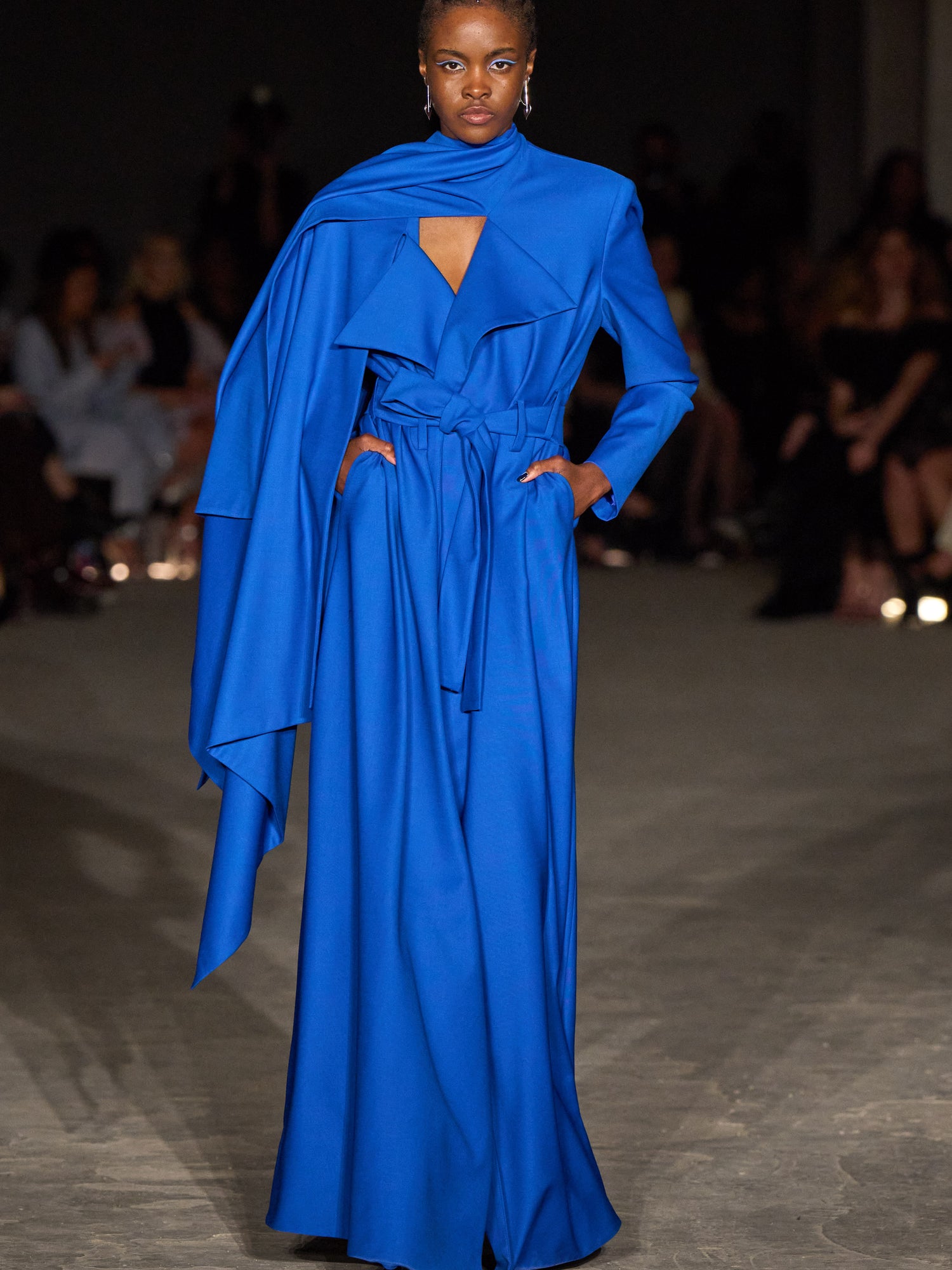 blue trench coat dress CONCORDE B blueberry - long silk trench dress