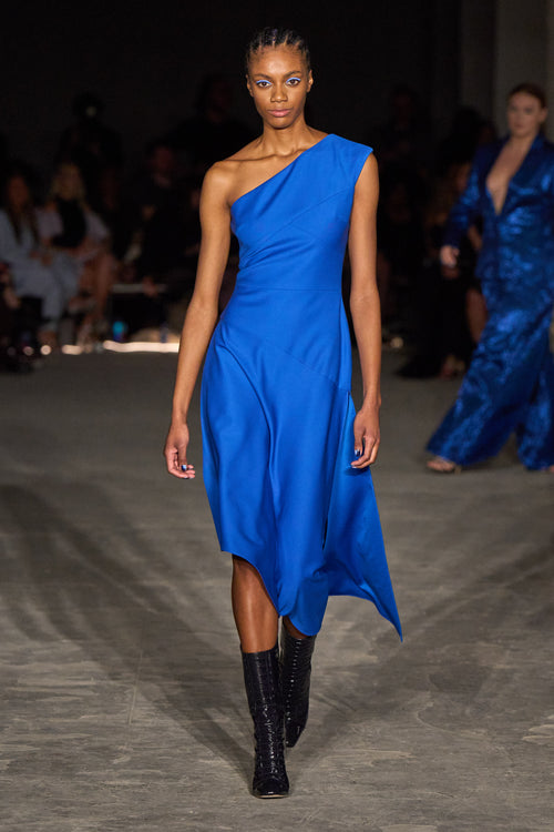 christian siriano blue dress Mock Neck Cobalt Petal Appliqu Gown