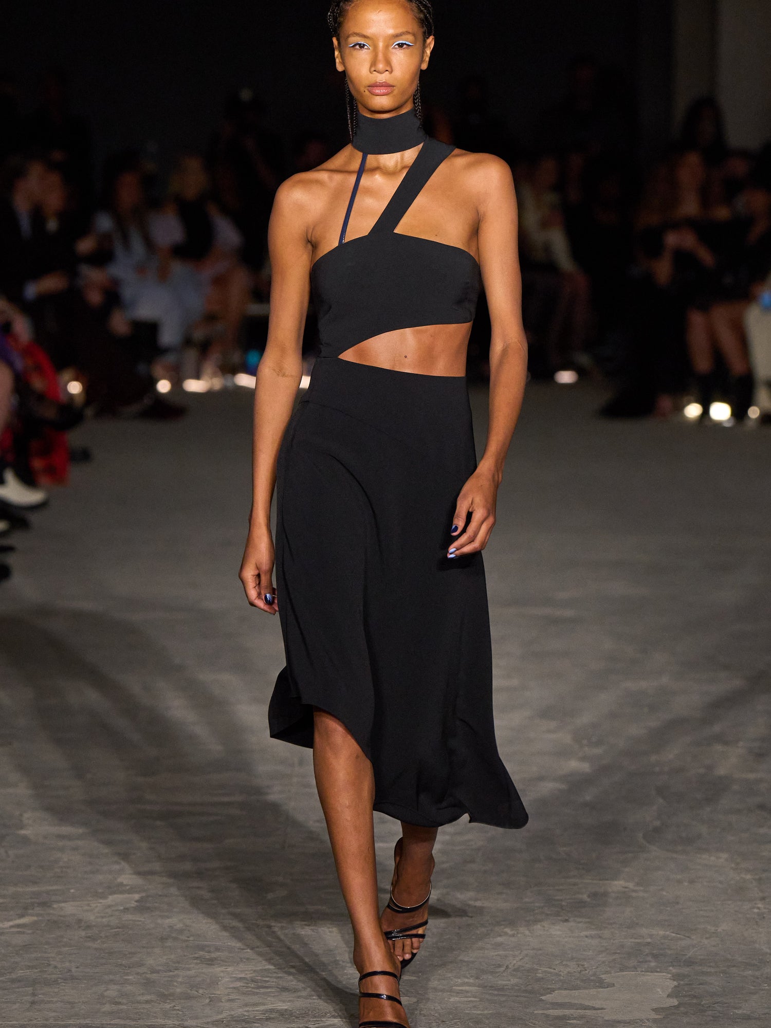 Black Cut Out Dress with Navy Patent Leather Strap | Christian Siriano Black Cut Out Dress with Navy Patent Leather Strap | Christian Siriano