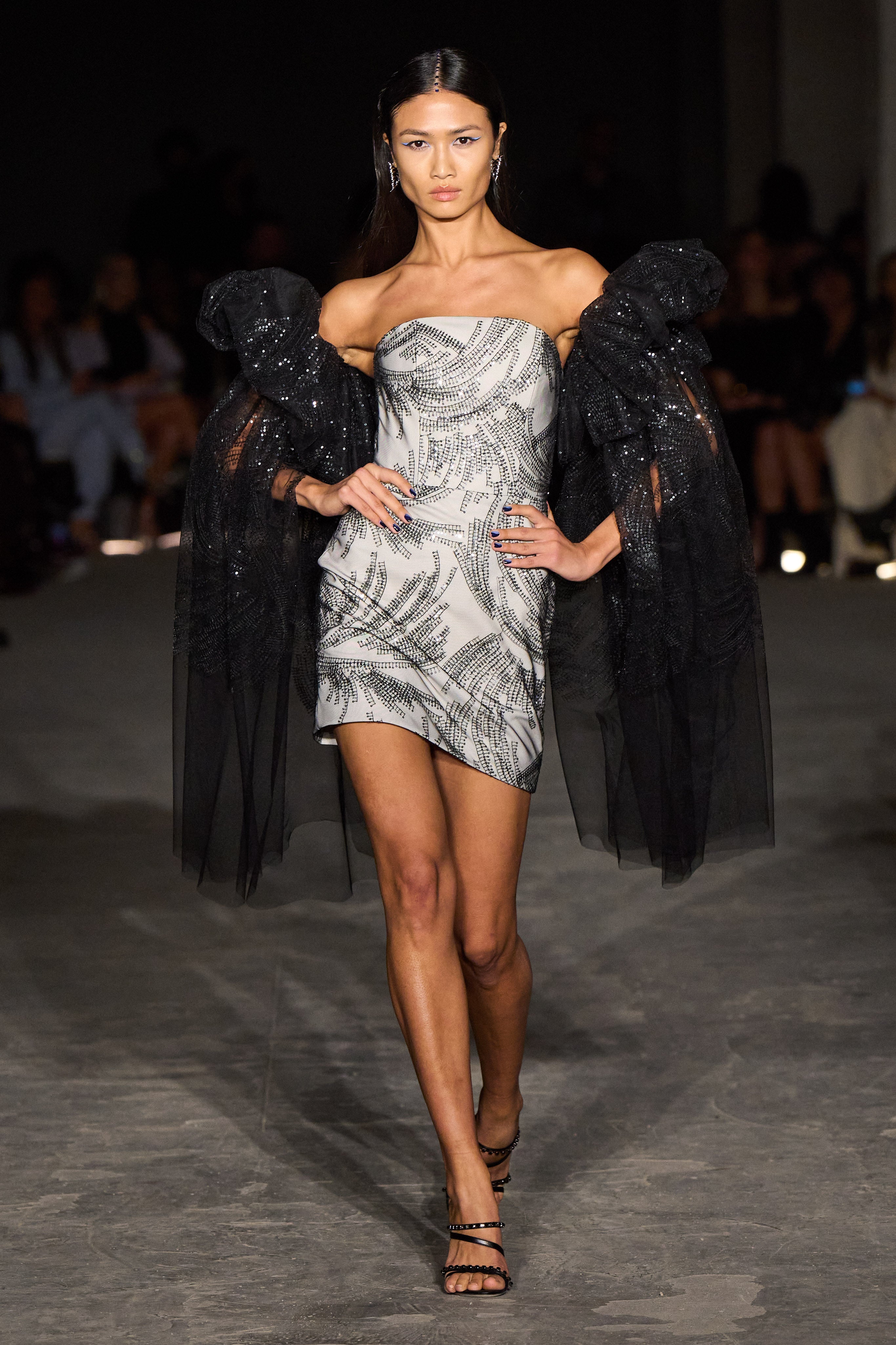 Sequin Sparkle Swirl Mini Dress with Bubble Sleeves | Christian Siriano Sequin Sparkle Swirl Mini Dress with Bubble Sleeves | Christian Siriano