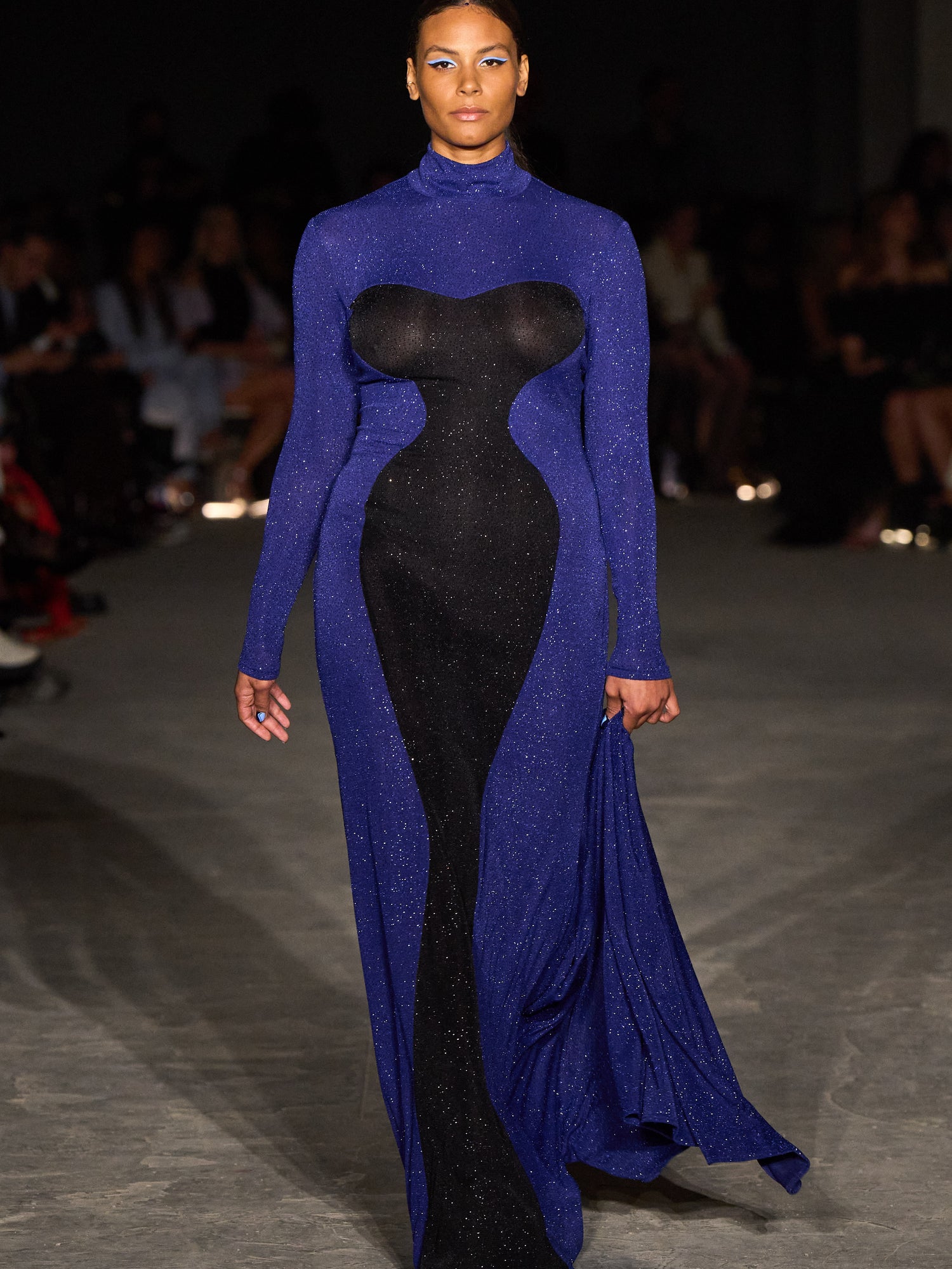 Blue and Black Shimmer Contour Gown