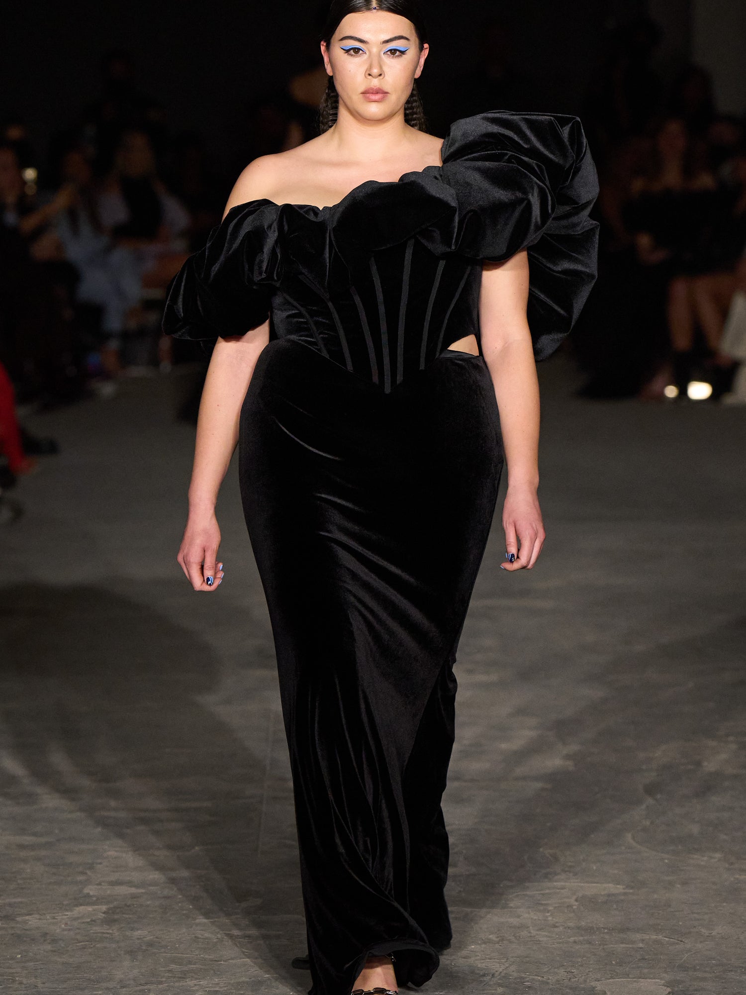 black velvet trumpet dress Black Velvet Trumpet Gown With Embellished Cape (Plus)