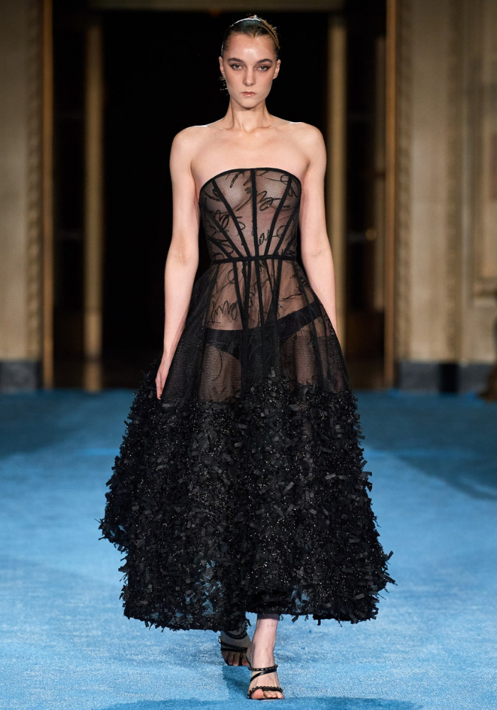 Siriano Signature Corset Dress with Ribbon Tulle